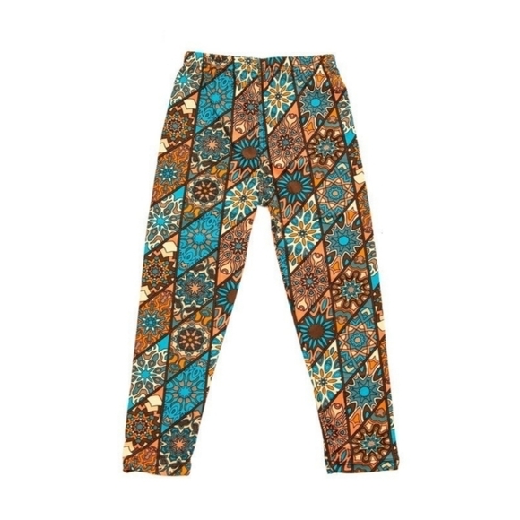 LEGGINGS DEPOT Brown & Teal Abstract Print Full length Leggings Size 10 NWT - Picture 2 of 3